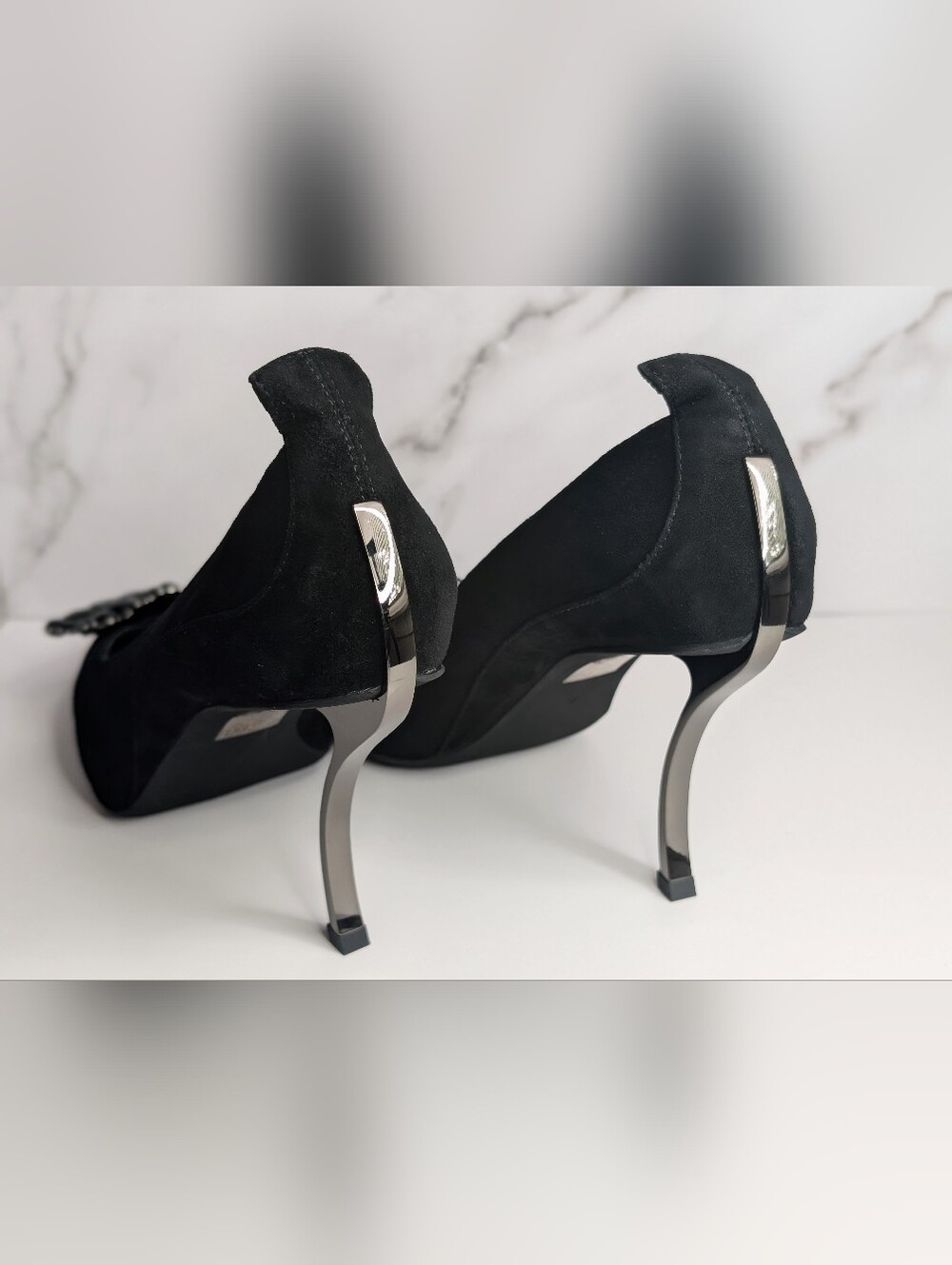 Jeffrey Campbell Parliament Black Suede Crystal Pointed Toe Pumps 8 - Picture 7 of 14